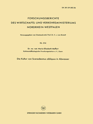 cover image of Die Kultur von Scenedesmus obliquus in Abwasser